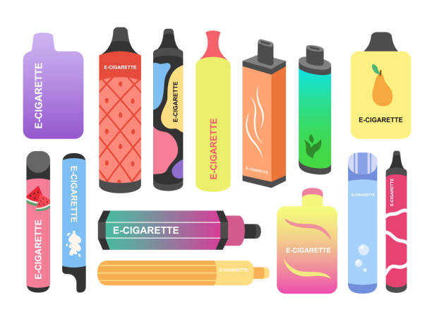 zestaw kolorowych jednorazowych papierosów elektronicznych - tobacco sticks stock illustrations