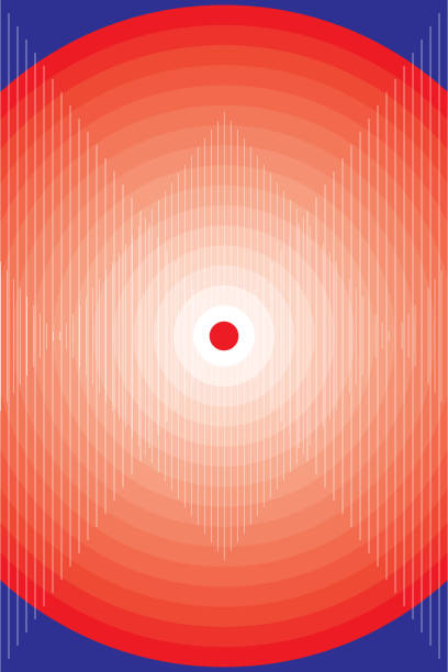istock Abstract of a gradient circle with white line and red dot in the middle on deep blue background. 1497685995