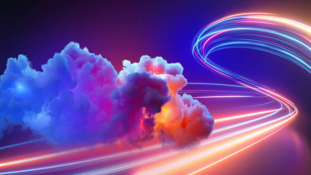 istock 3d render, abstract fantasy background. Fantastic neon cloud and glowing dynamic lines 1497686821