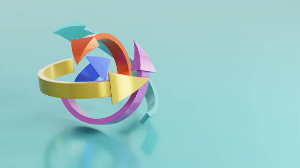 Multiple color arrows woven into a sphere or knot