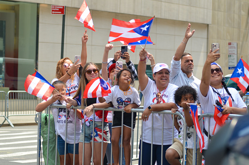Spectators gathered in Mid-Manhattan to celebrate the 66th annual Puerto Rican Day Parade on June 11, 2023 in New York City.
