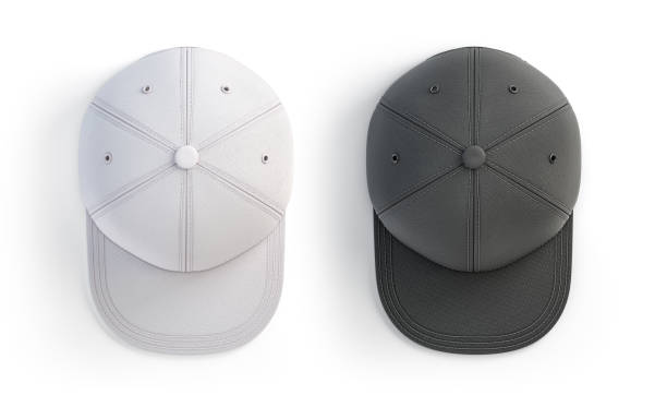 istock White and black snap back mock up, blank hat template, isolated on white background.  Top view. 3d illustration 1497690193