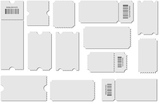 Set of tickets, gray tickets. Vector coupon. Ticket template.