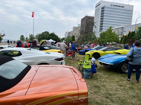 Windsor, Ontario, Canada - June 11, 2023:  An annual display of vintage and modern Corvettes by the members of the local Windsor Corvette Club.