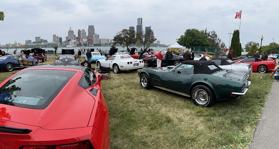 Windsor, Ontario, Canada - June 11, 2023:  An annual display of vintage and modern Corvettes by the members of the local Windsor Corvette Club.