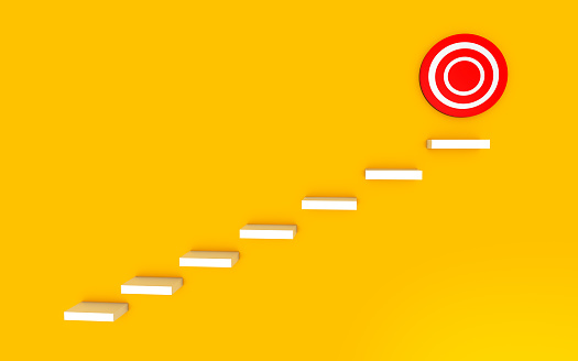Target Ladder Achievement Concept on Orange Background