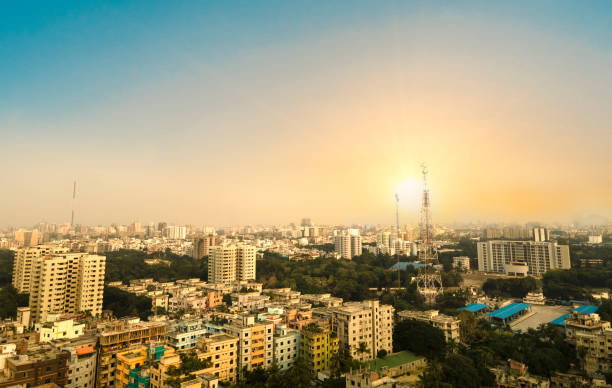 istock Sunset of Dhaka City with Mobile network tower 1497696769