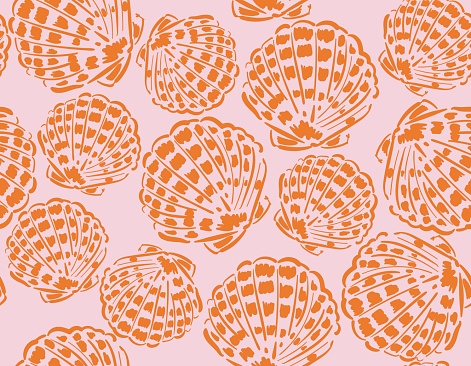 Hand drawn sea shells. Beautiful marine design elements, perfect for prints and patterns.Vector seamless pattern ,Design for fashion , fabric, textile, wallpaper , wrapping and all prints