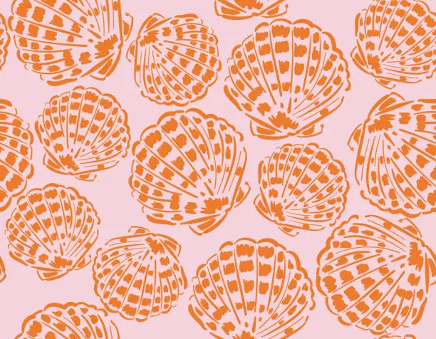 Vector illustration of Hand drawn sea shells. Beautiful marine design elements, perfect for prints and patterns.Vector seamless pattern