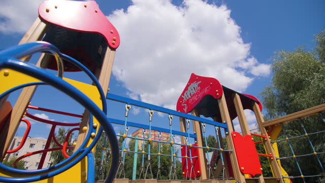 Playground equipment for children entertainment under sky