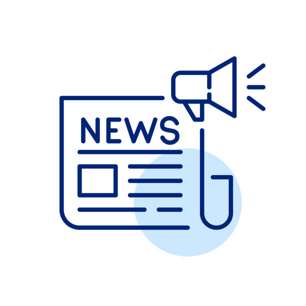 Breaking news. Folded newspaper and megaphone. Pixel perfect Breaking news. Folded newspaper and megaphone. Pixel perfect, editable icon newsletter stock illustrations