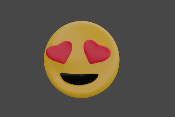 istock 3d render Emoji smiling face. Love symbol. Isolated on gray backdrop 1497703770
