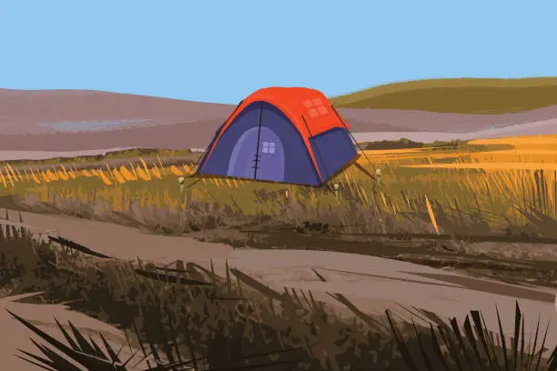 Vector illustration of Camping site somewhere in the desert