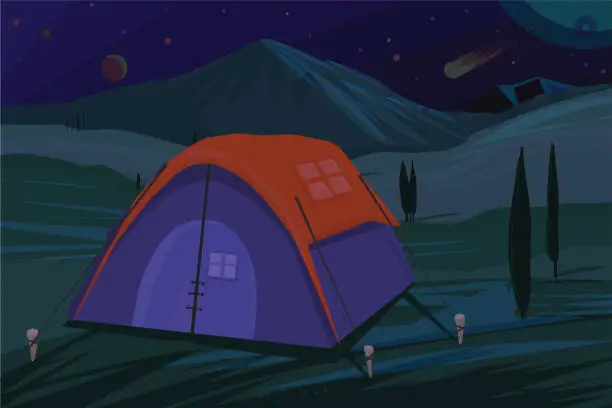 Vector illustration of Camping under a million stars