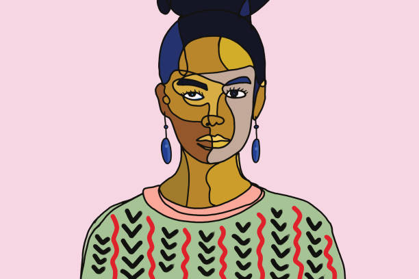 Cubist portrait of a young woman Cubist inspired hand drawn contemporary portrait cartoon freak stock illustrations