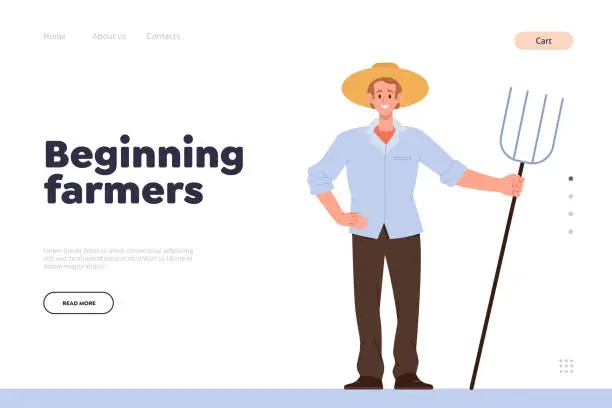 Vector illustration of Beginning farmer concept for online service landing page offering help in farming business startup