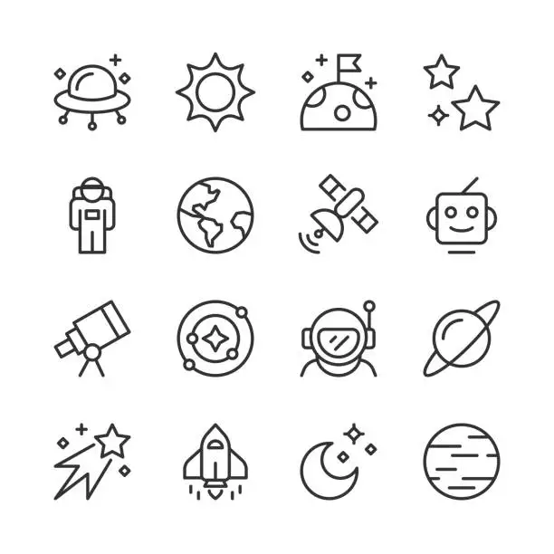 Vector illustration of Outer Space Icons — Monoline Series