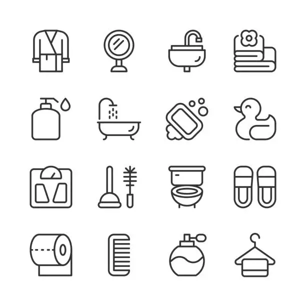 Vector illustration of Bathroom Icons — Monoline Series