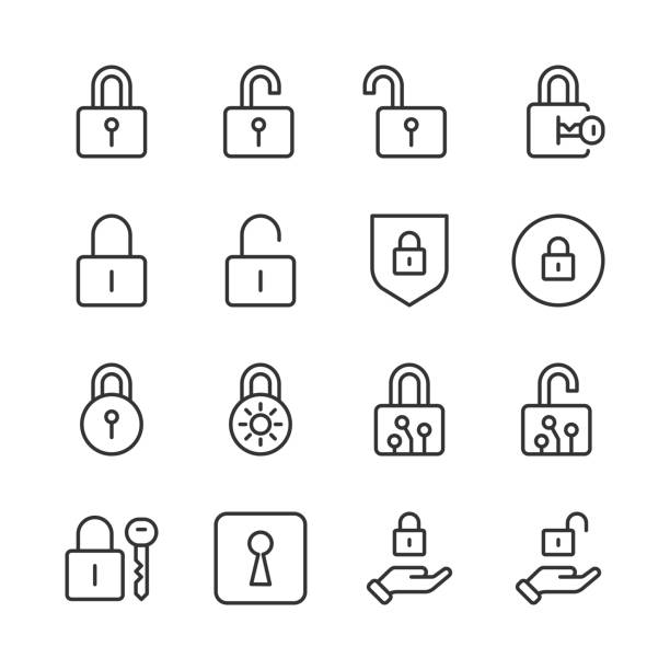 ilustrações de stock, clip art, desenhos animados e ícones de lock icons — monoline series - fechadura
