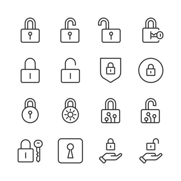 Vector illustration of Lock Icons — Monoline Series