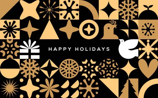 Vector illustration of Golden abstract Bauhaus Christmas card design