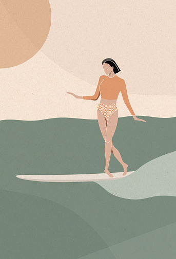 Surf Illustration, Longboard Surfing Concept