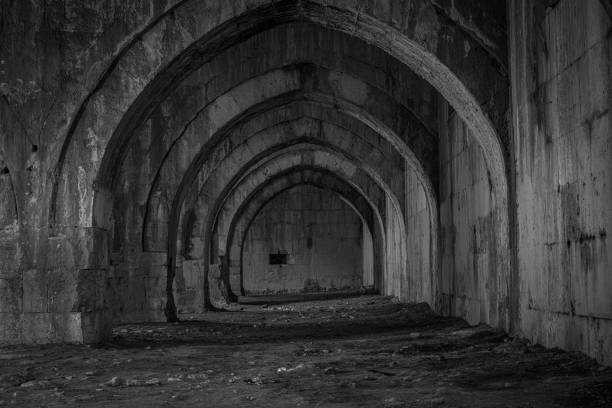 Incirhan Seljuk Caravanserai interior archs - Black and white