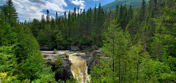 Gaspesie national park Sepaq mountains forest trees Gaspe Peninsula Quebec Landscape waterfall