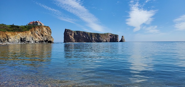Perce rock gaspesie bonaventure Island Gulf of Saint Lawrence Atlantic coast ocean quebec sunny day