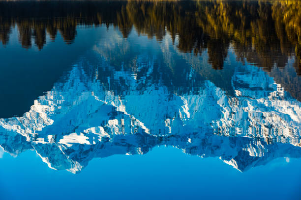 Reflection of snow capped mountains on a lake with ripples, shot in New Zealand