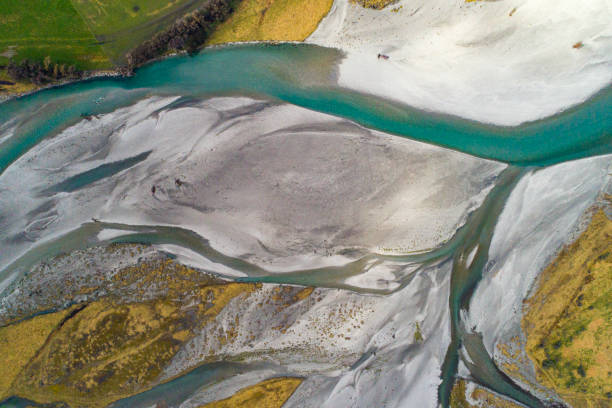 istock Aerial perspective of river braid system from glacial runoff 1497731030