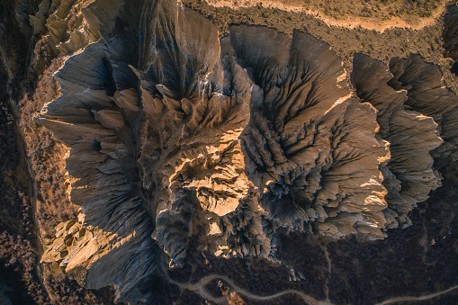 Aerial perspective of unique rock formation pinnacles in New Zealand