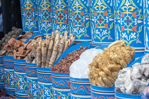 Spice Bazaar at Medina District in Marrakesh, Morocco