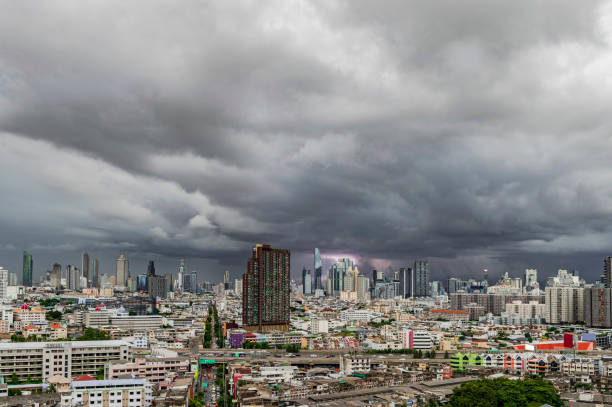 Menacing storm above Bangkok City Life background stock photo