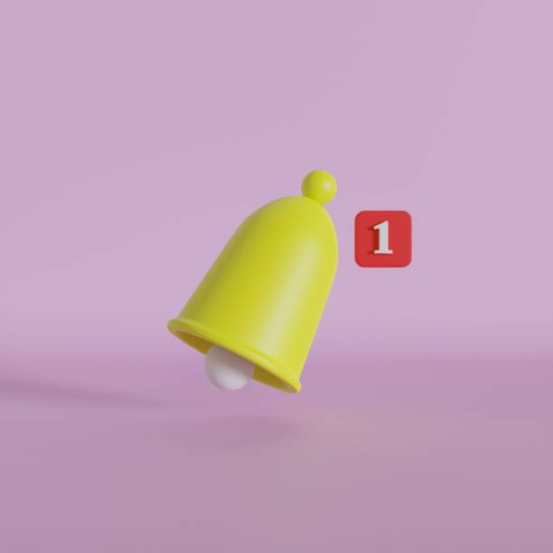 istock 3D yellow bell icon used for notifications sound on purple background render illustration. 1497736975