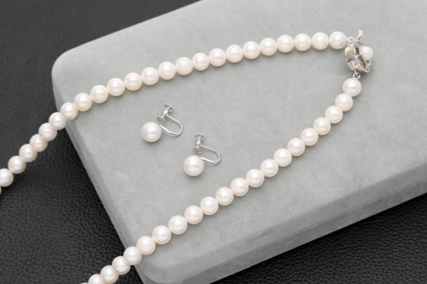 istock Elegant white pearl necklace and earrings 1497740723