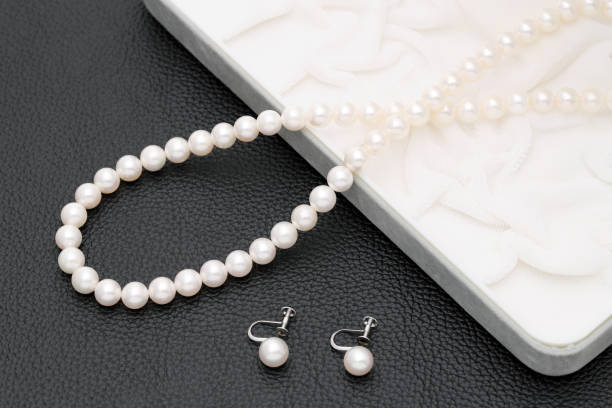 istock Elegant white pearl necklace and earrings 1497740748