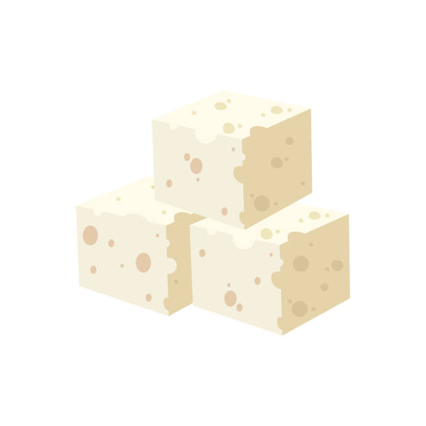 Cheese cubes, isometric pile of cheese pieces with holes texture, heap of dairy product Cheese cubes vector illustration. Cartoon isolated isometric pile of cheese pieces with holes texture, heap of healthy fresh dairy product cut for cooking and eating, tasty fat breakfast appetizer feta cheese block stock illustrations