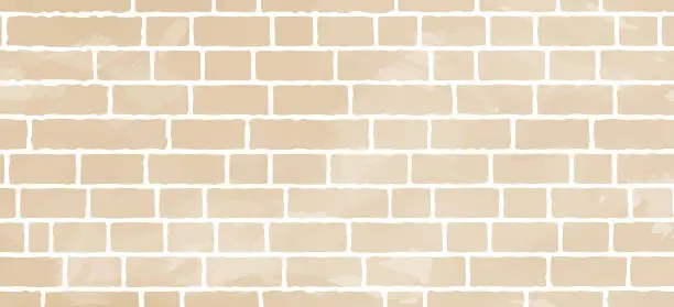 Vector illustration of Watercolor-style brick wall background illustration - Beige