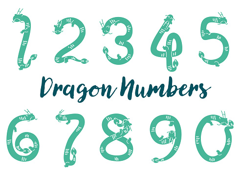 Dragon Script Numbers Dragonshaped Numbers Hand Drawn Dragon Isolated On White Background ...