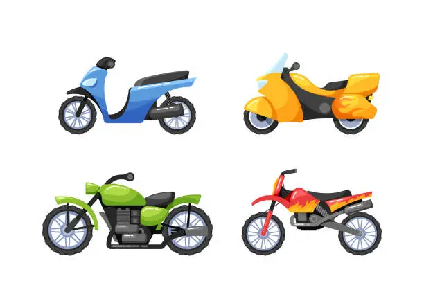 Vector illustration of Diverse Collection Of Motorcycles, Featuring A Range Of Styles And Models For Motorcycle Enthusiasts And Riders