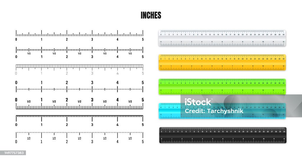 One Inch Ruler With Marks Realistic Plastic Rulers With Black Inch Scale For Measuring Length Or ...
