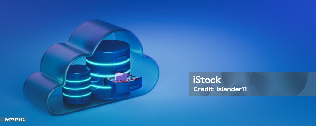 3d Cloud Database Server And Cloud Storage On Blue Background Cloud ...