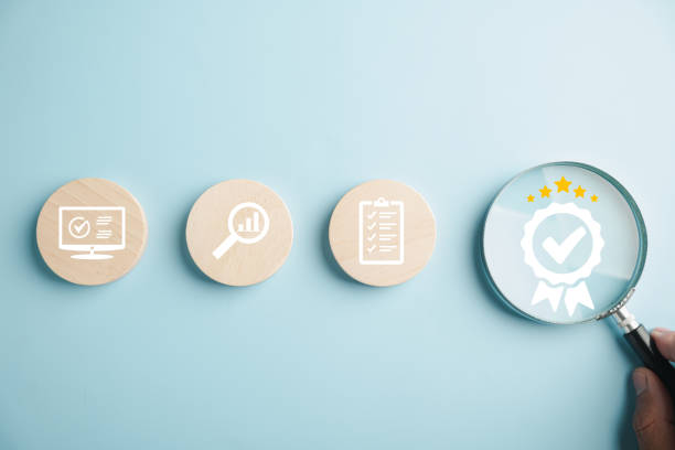 istock Certification and ISO quality concept illustrated with a magnifying glass highlighting 1497760481