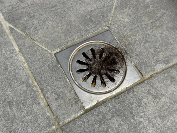 hair loss in drains stock photo