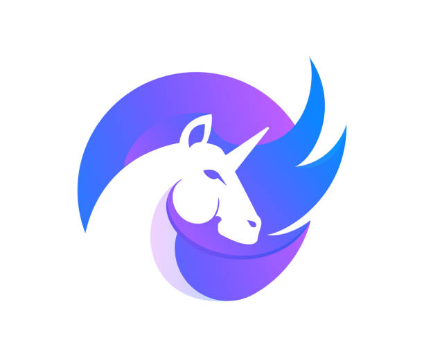 Unicorn icon logo stock illustration Unicorn head silhouette with sharp horns in a circle silhouette of a elk antler tattoo stock illustrations