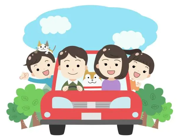 Vector illustration of Cute illustration material for a family drive