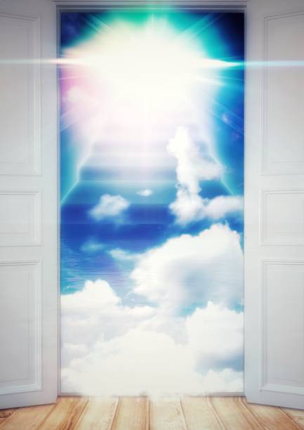 istock 3d illustration of a sky landscape seen through an open door 1497766596