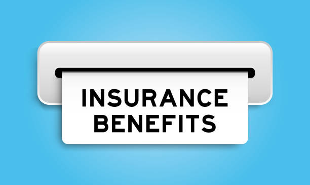 istock White coupon banner with word insurance benefits from machine on blue color background 1497766783