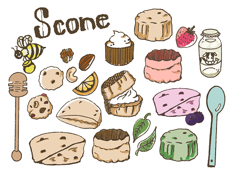 Cute Scones Illustration． There are many different kinds of Scones shapes.